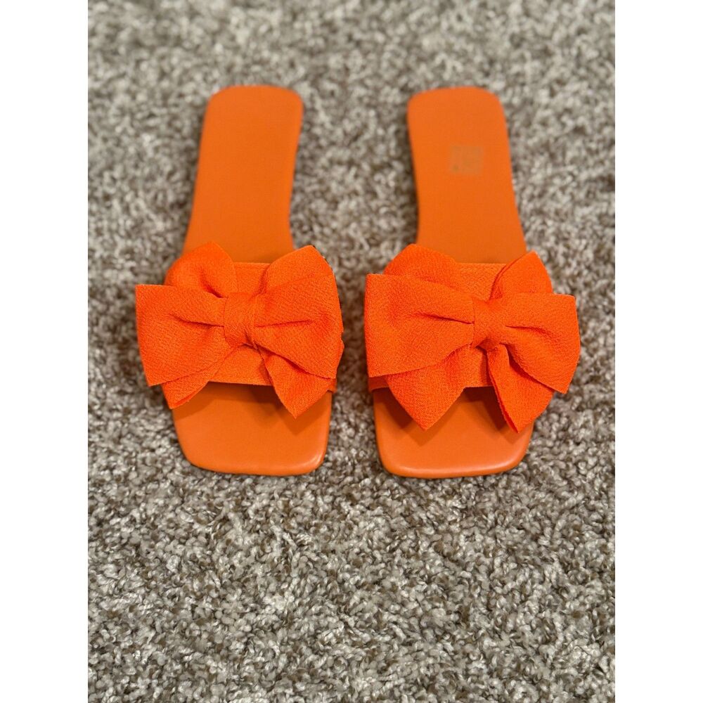 Brand New Bright Orange Bow Slide Sandals